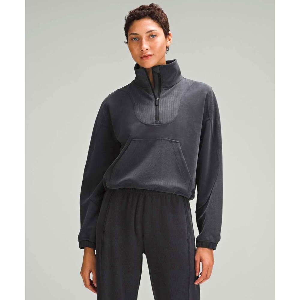 Lululemon Brushed Softstreme Ribbed Half Zip Washed Black Sz 4 Athletic Lounge